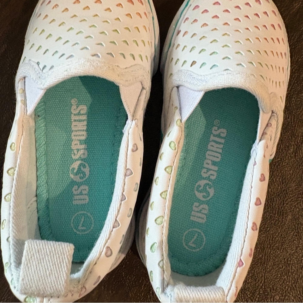 Toddler Kids Rainbow Hearts Glitter Slip-On Sneakers -SIZE 7T - Picture 5 of 7